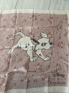 Disney x Coach Dalmatian Silk Scarf Pink Floral Square NWT